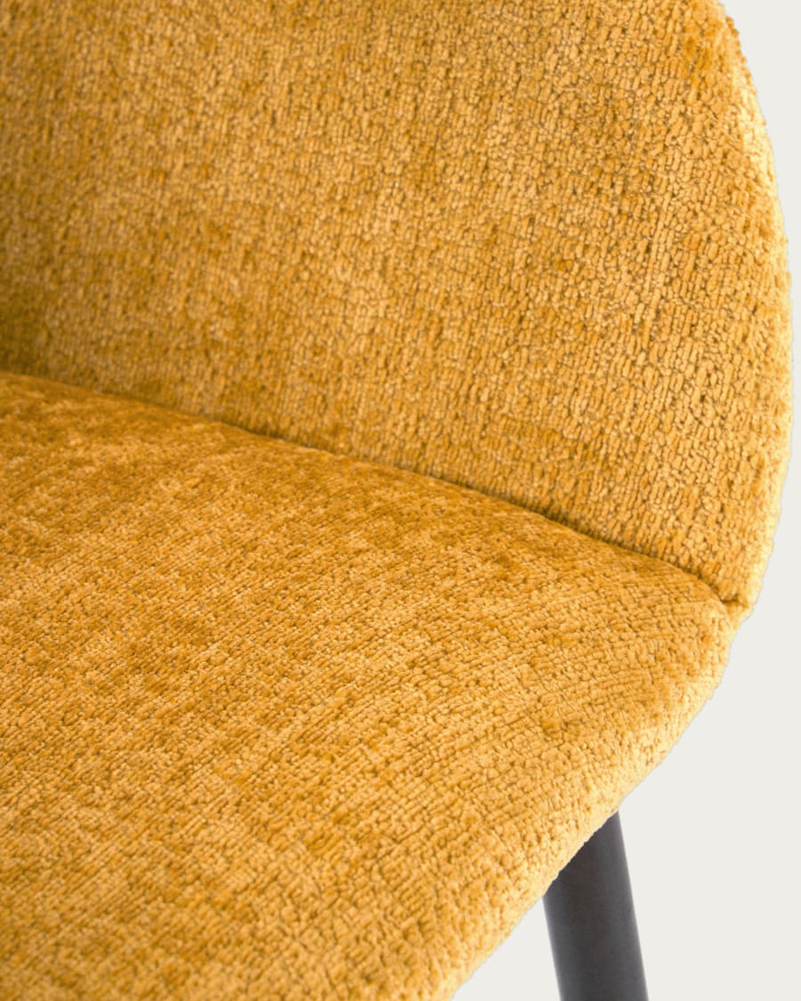 Konna chair in mustard chenille with steel legs and painted black finish