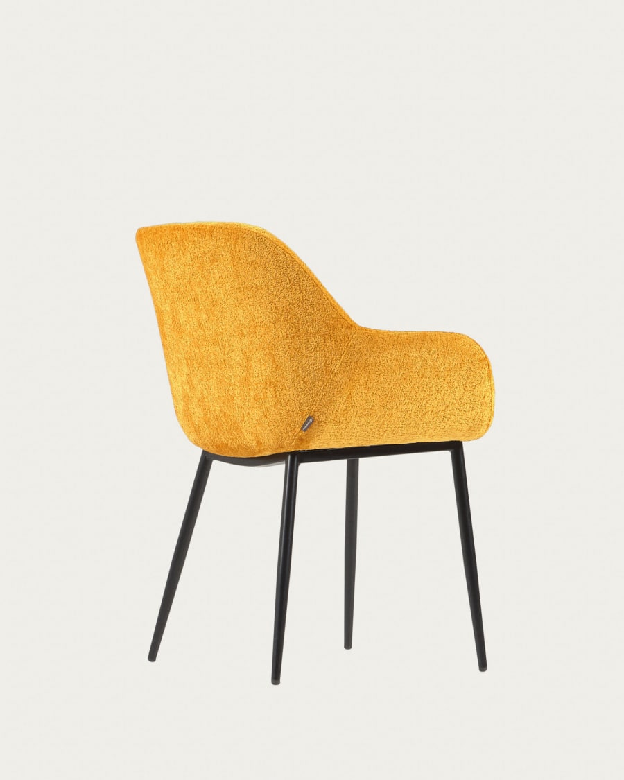 Konna chair in mustard chenille with steel legs and painted black finish