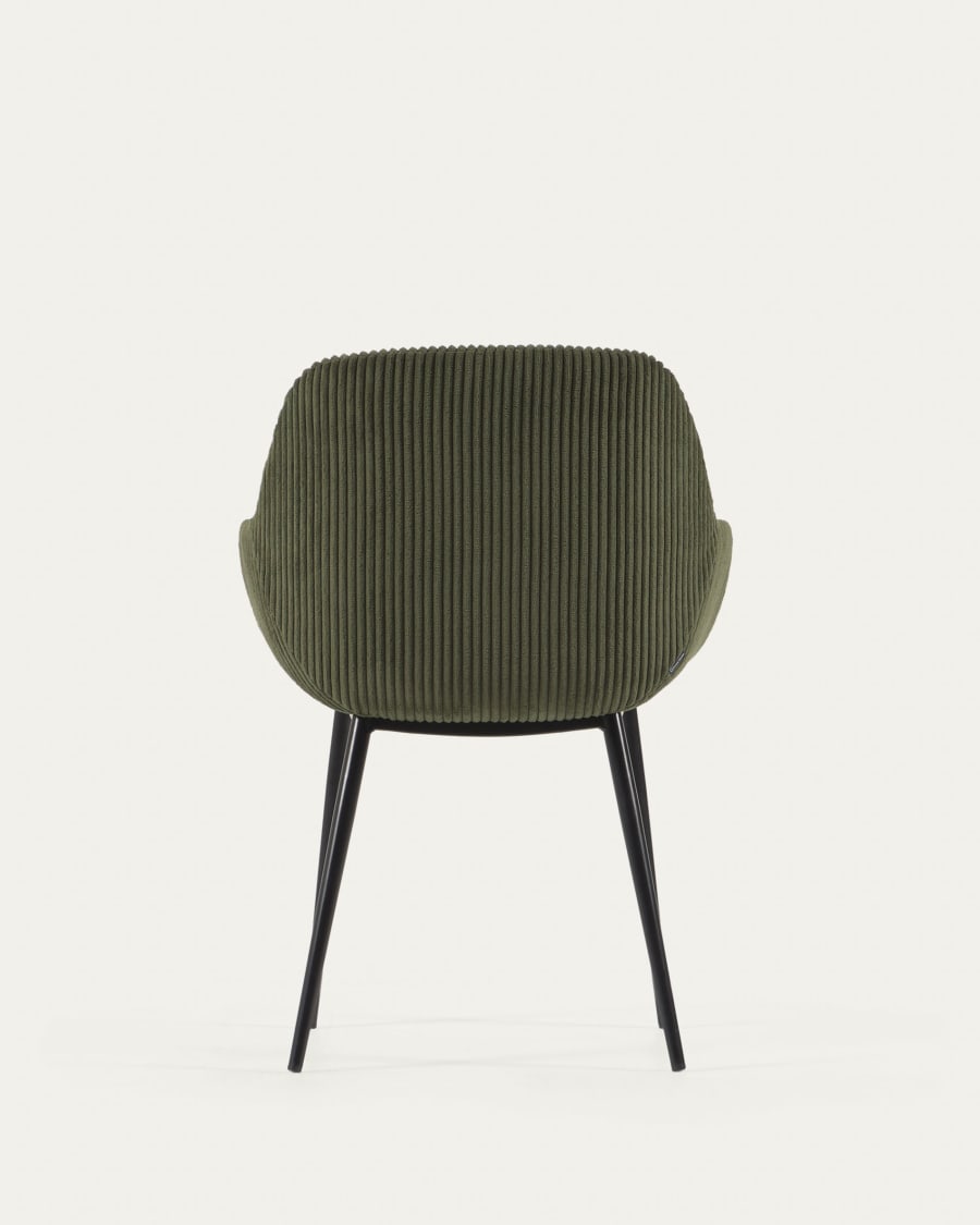 Konna chair in dark green wide seam corduroy with steel legs and black painted finish