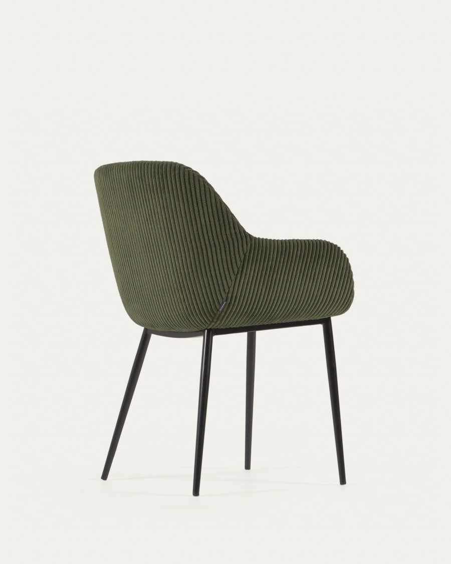 Konna chair in dark green wide seam corduroy with steel legs and black painted finish