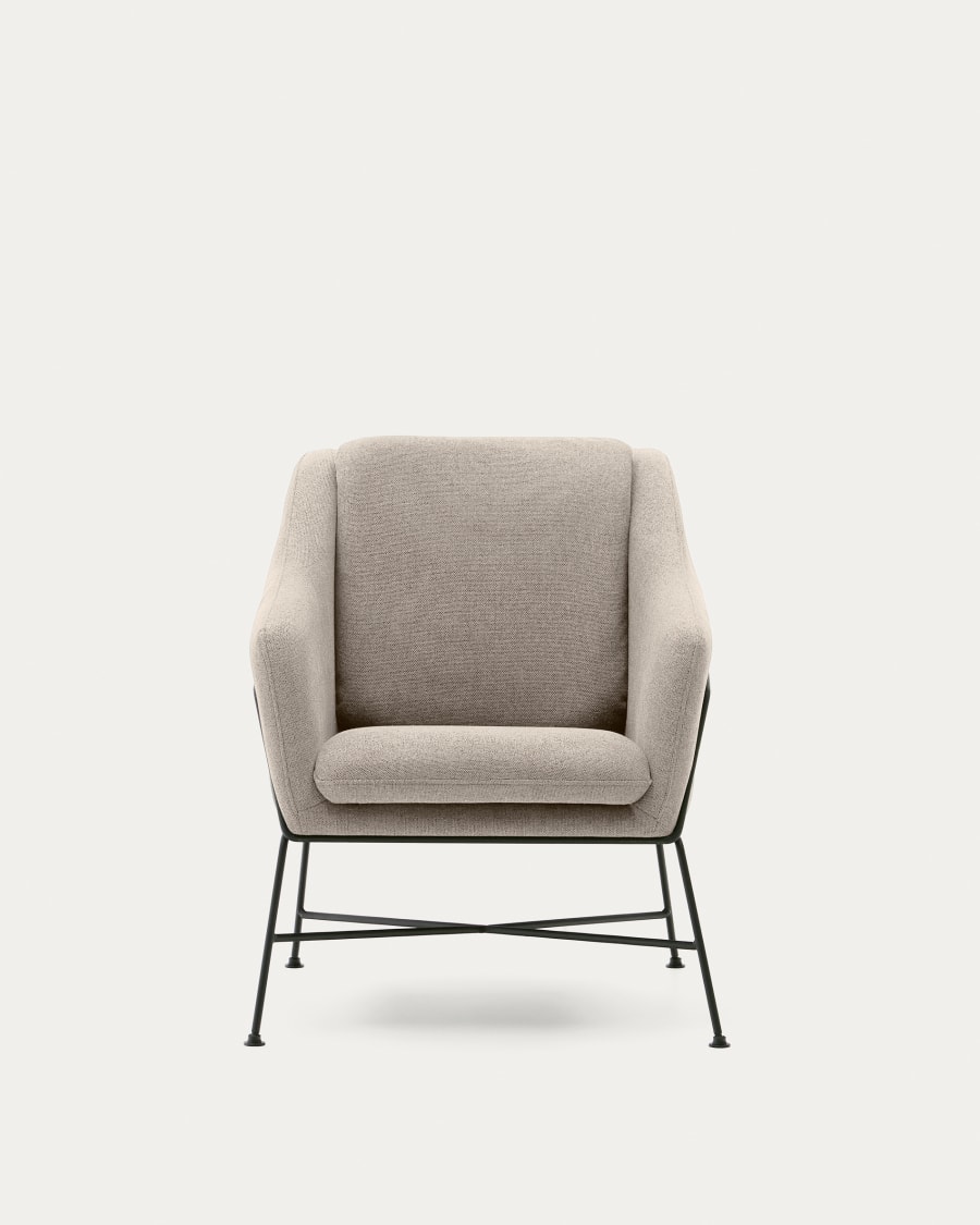 Brida armchair in beige and steel legs with black finish