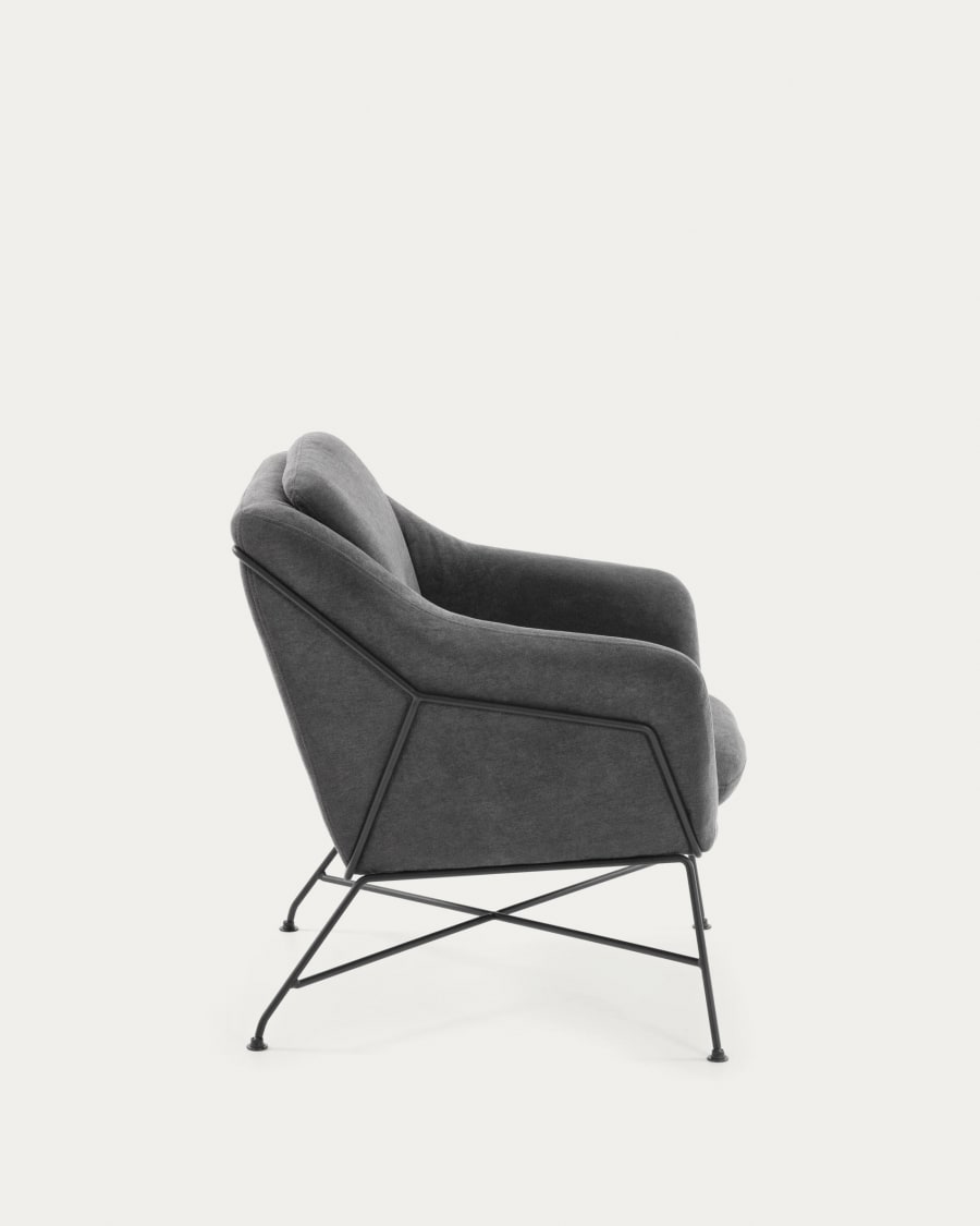 Brida armchair in dark grey with steel structure in black finish.