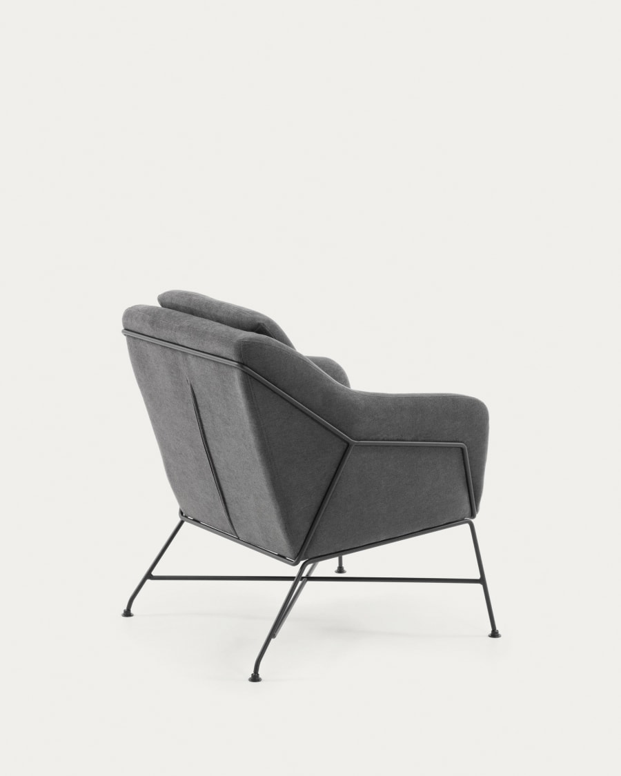 Brida armchair in dark grey with steel structure in black finish.
