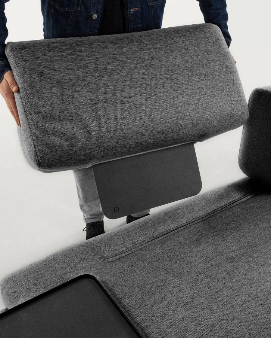 Compo 3 seater sofa with small tray in dark grey, 232 cm