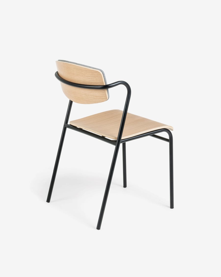 Zaha light grey chair in oak veneer and steel with black finish