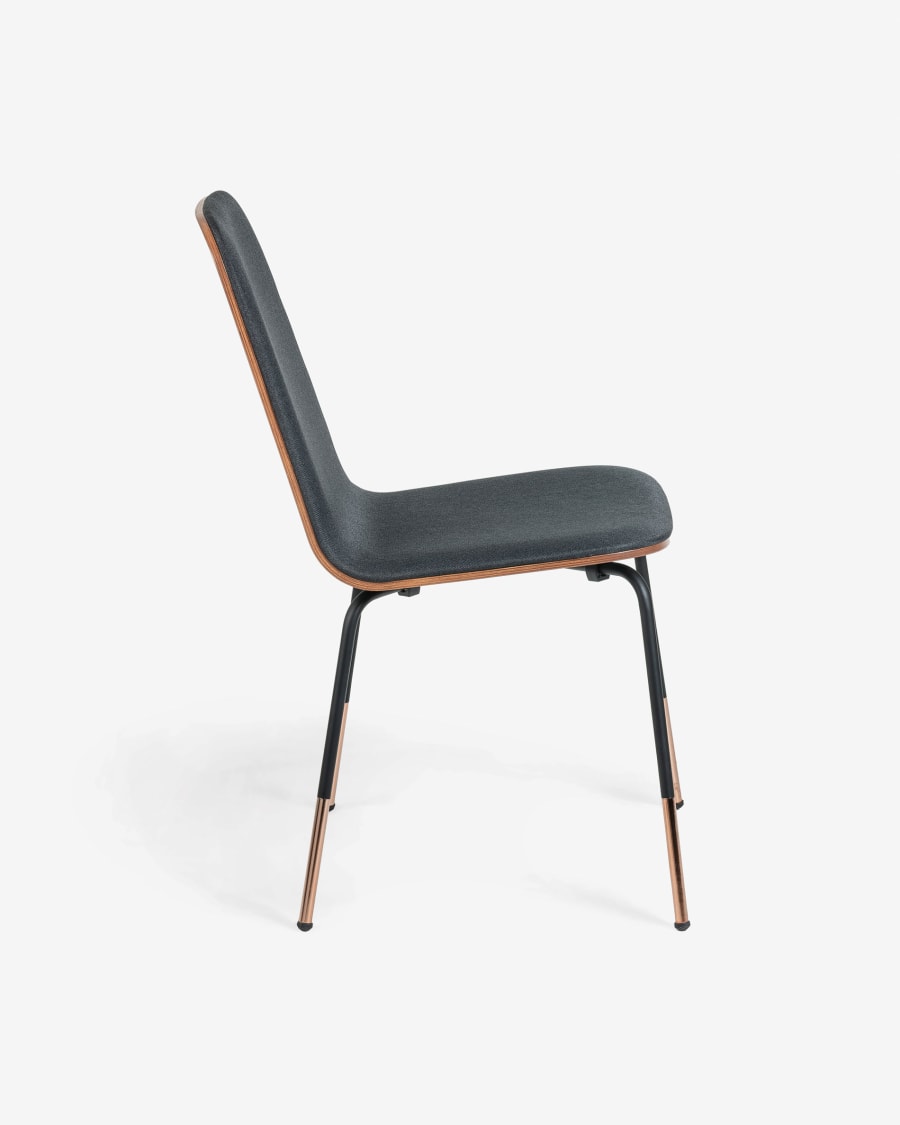 Canele dark grey chair with oak veneer and steel with black finish
