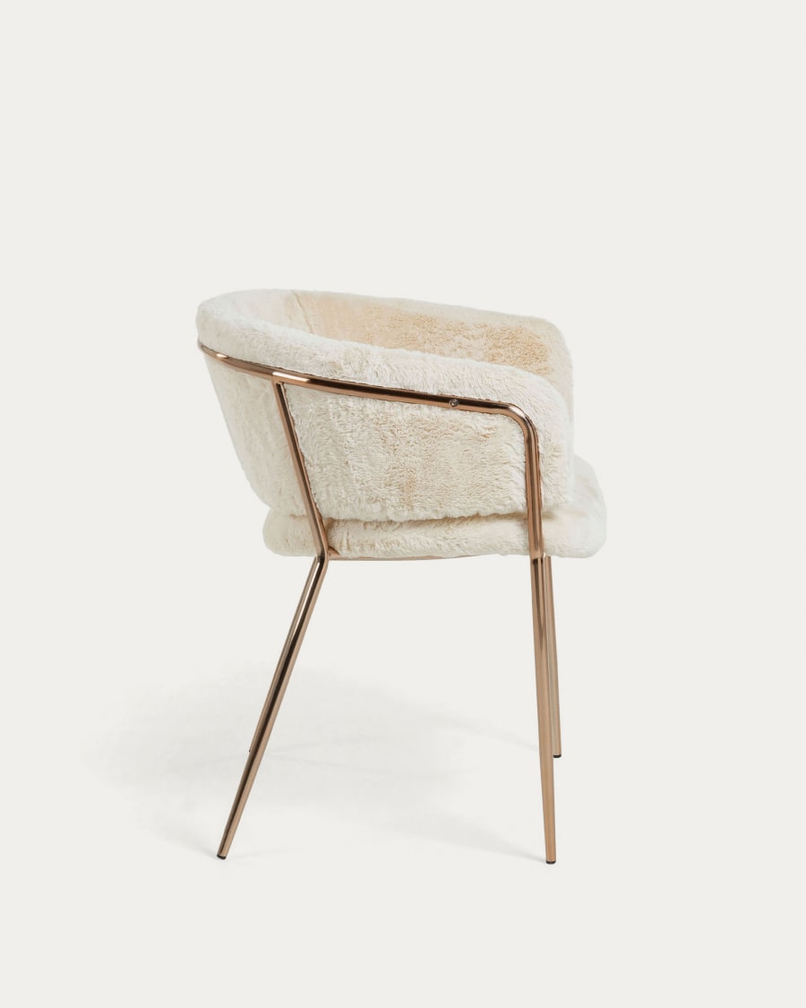 Runnie white chair with steel legs in a copper finish
