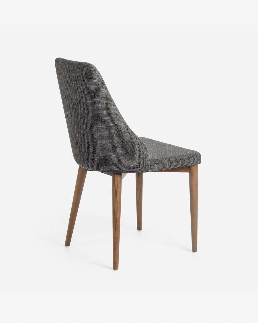 Rosie dark grey chair with solid ash legs with dark finish
