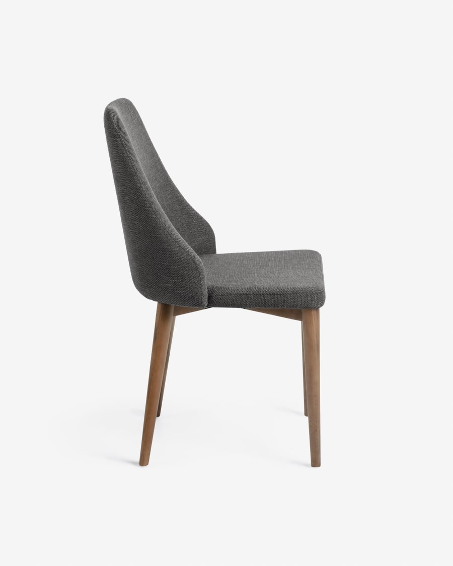 Rosie dark grey chair with solid ash legs with dark finish