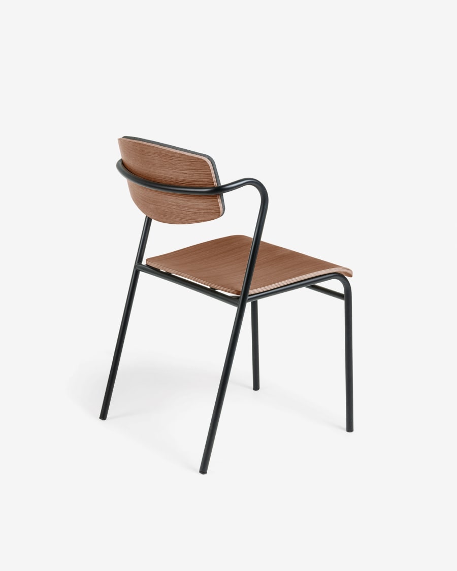 Zaha dark grey chair in walnut veneer and steel with black finish