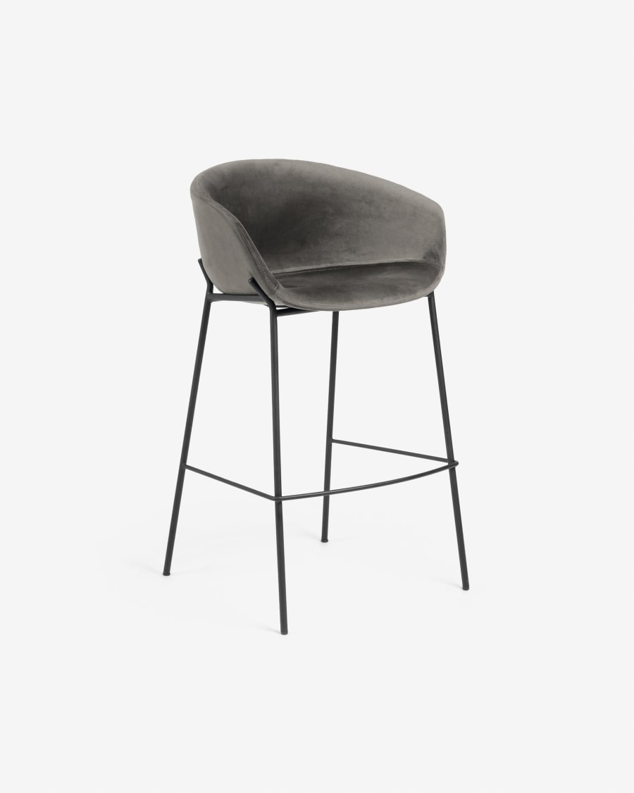 Grey velvet Yvette barstool height 65 cm