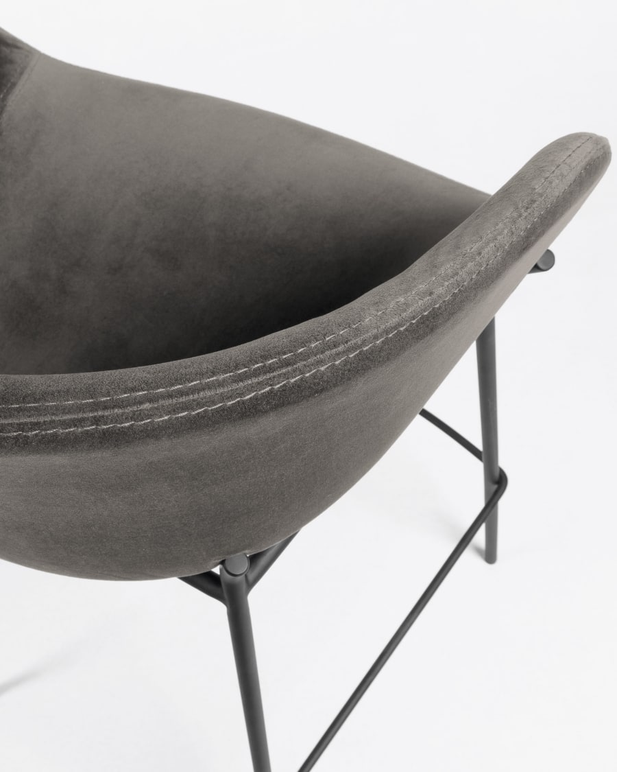 Σκαμπό Yvette, γκρι βελούδο, ατσάλι σε μαύρο φινίρισμα, ύψος 74εκ