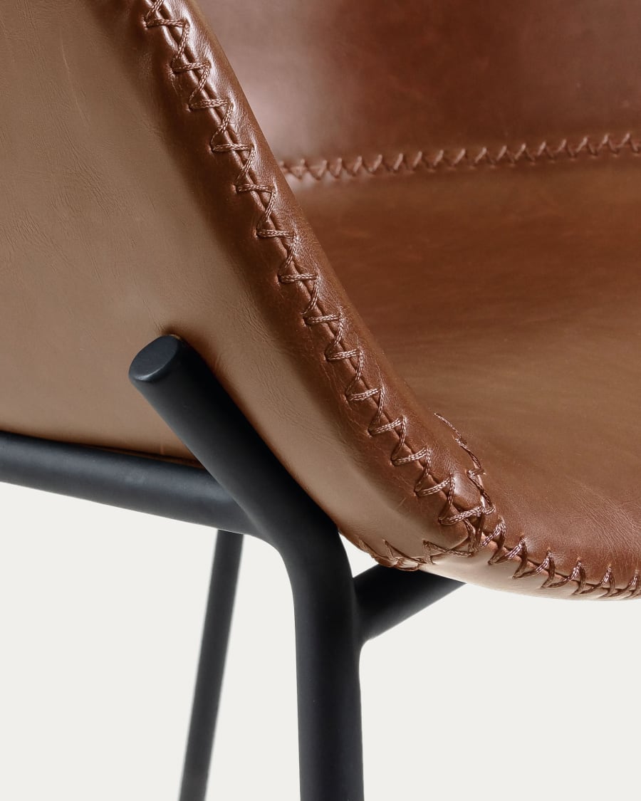 Brown synthetic leather Yvette barstool with steel legs in a black finish height 75 cm