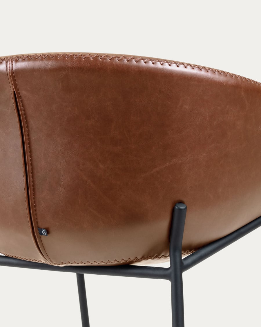 Brown synthetic leather Yvette barstool with steel legs in a black finish height 75 cm