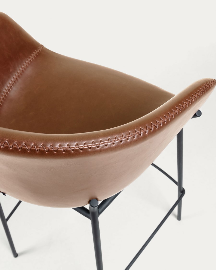 Brown synthetic leather Yvette barstool with steel legs in a black finish height 75 cm