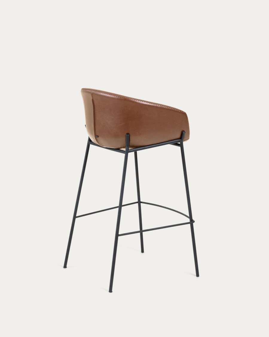 Brown synthetic leather Yvette barstool with steel legs in a black finish height 75 cm