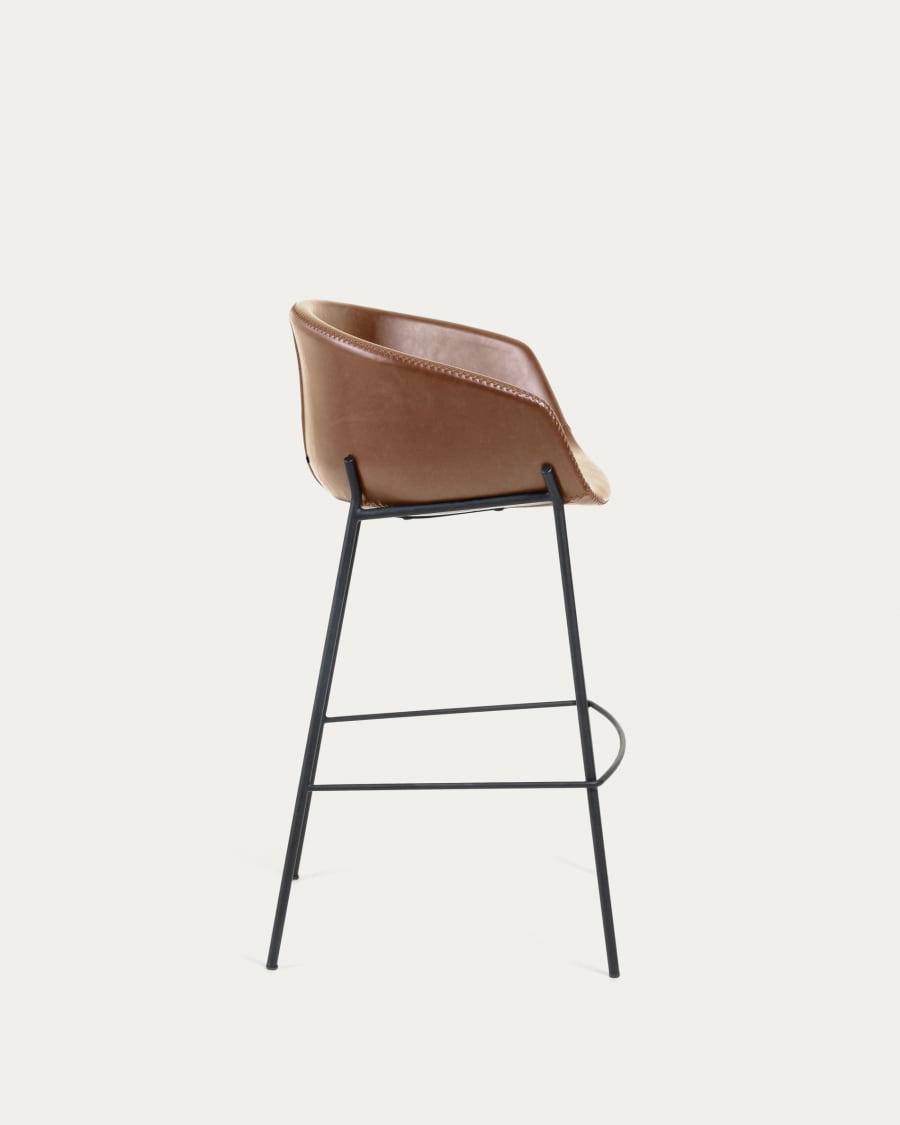 Brown synthetic leather Yvette barstool with steel legs in a black finish height 75 cm