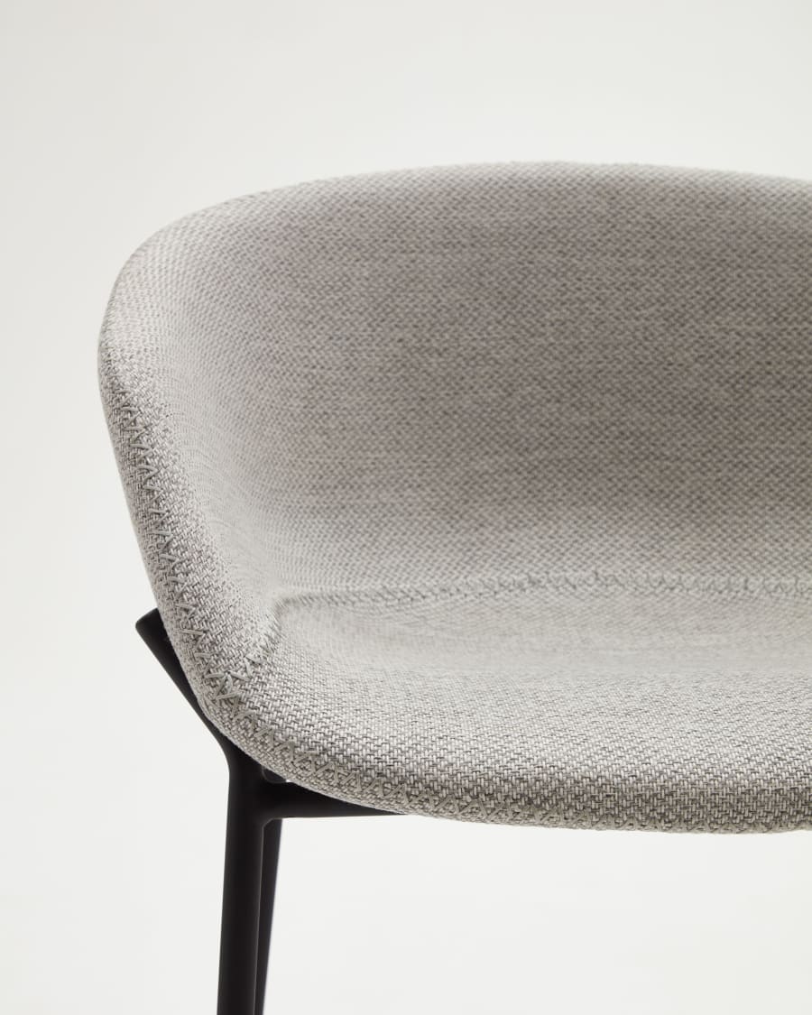 Yvette light grey stool with steel legs in a black finish, height 75 cm