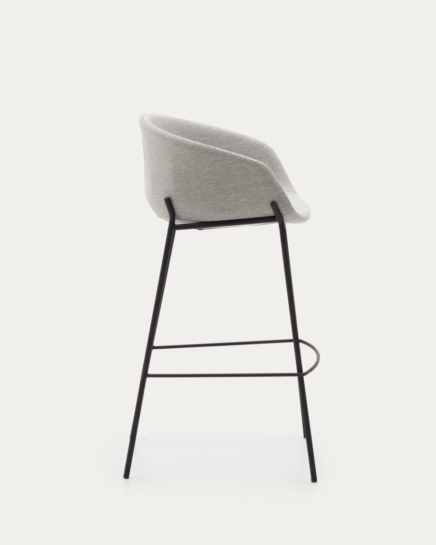 Yvette light grey stool with steel legs in a black finish, height 75 cm