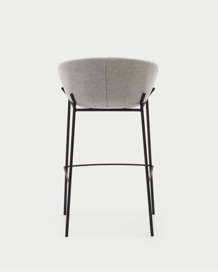 Yvette light grey stool with steel legs in a black finish, height 75 cm