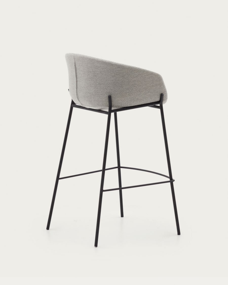 Yvette light grey stool with steel legs in a black finish, height 75 cm