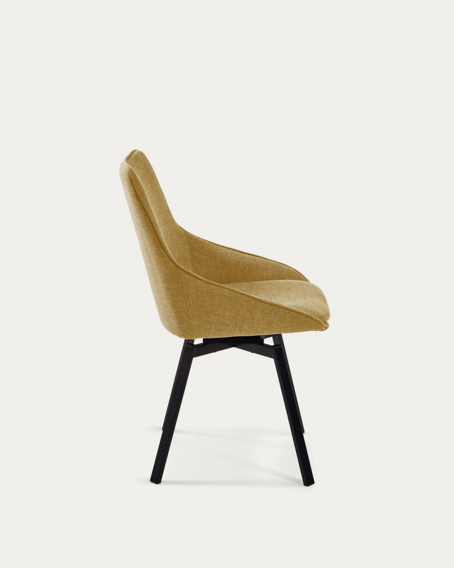 Jenna mustard swivel chair with steel legs with black finish FSC 100%