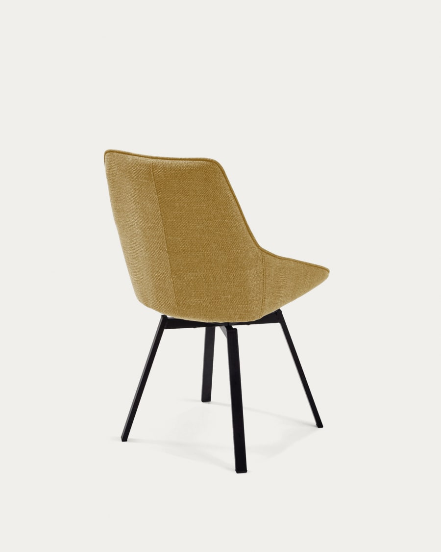 Jenna mustard swivel chair with steel legs with black finish FSC 100%