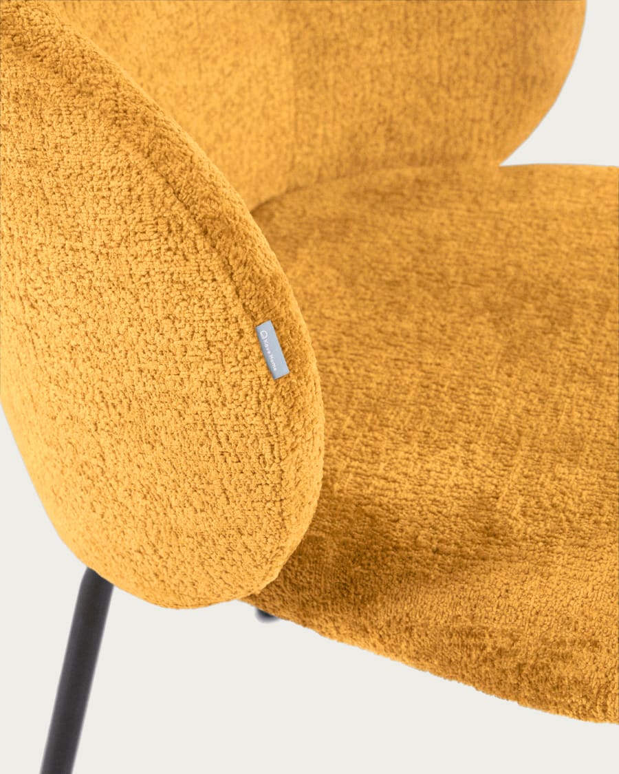 Mustard chenille Minna chair with steel legs with black finish