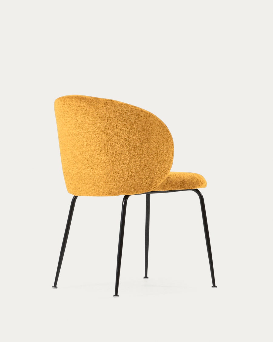 Mustard chenille Minna chair with steel legs with black finish