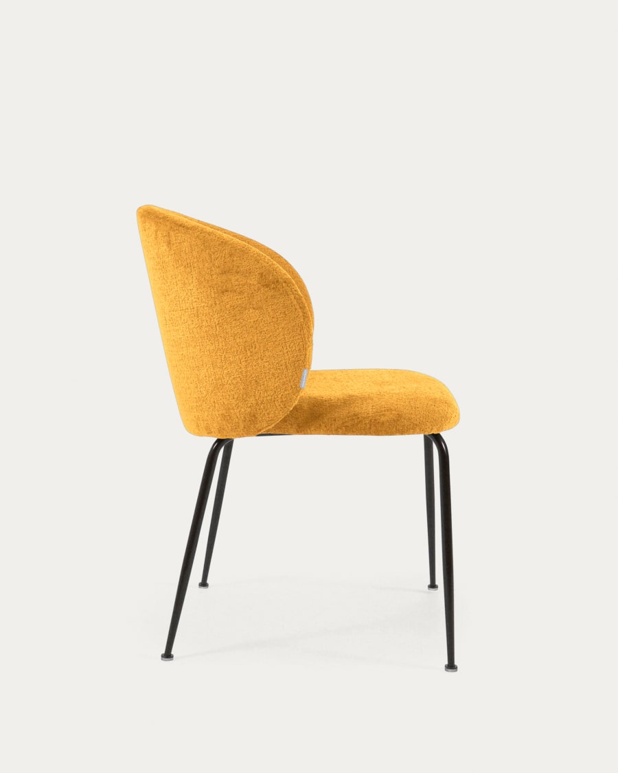 Mustard chenille Minna chair with steel legs with black finish