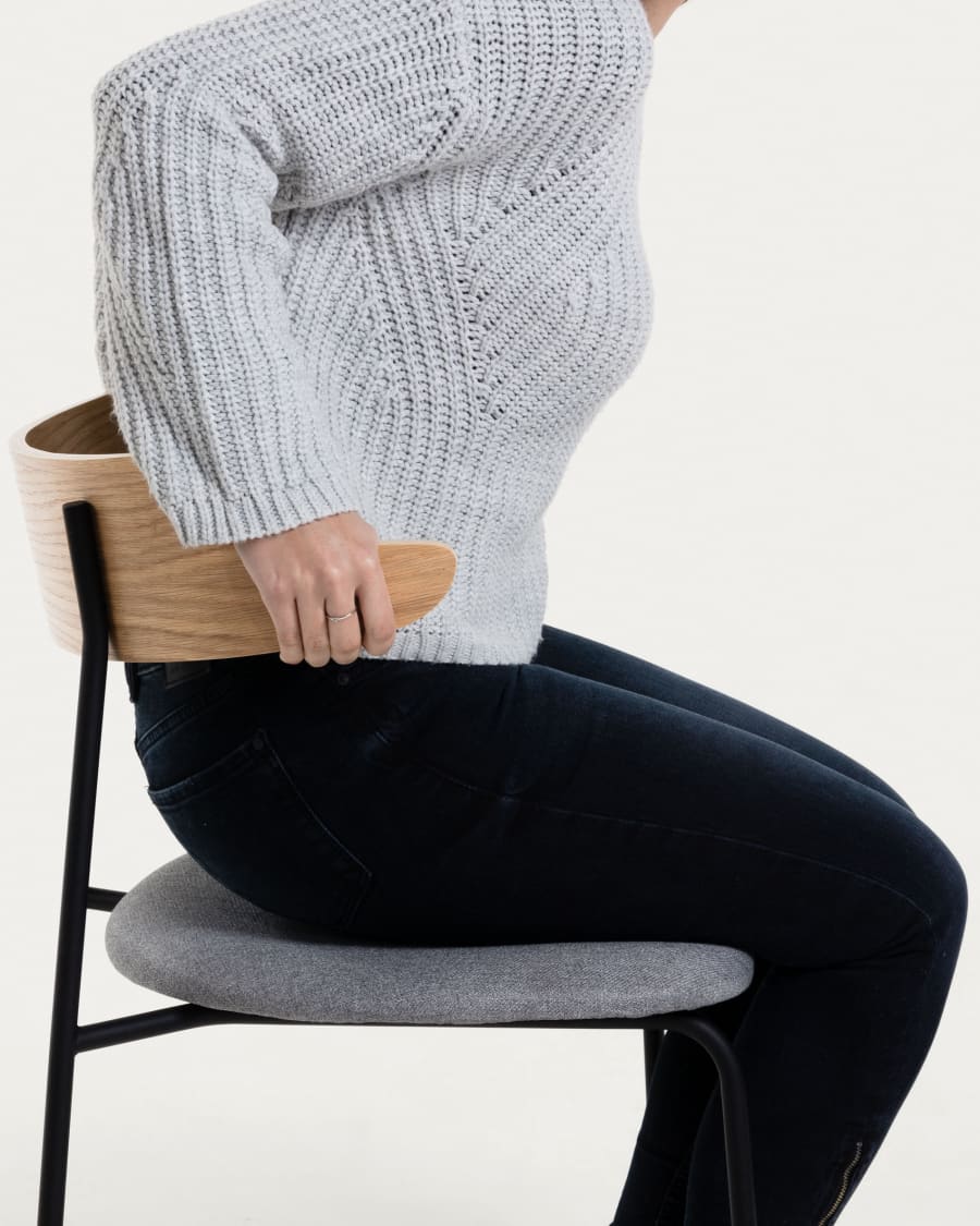 Olympia stackable chair in oak veneer and steel with black finish