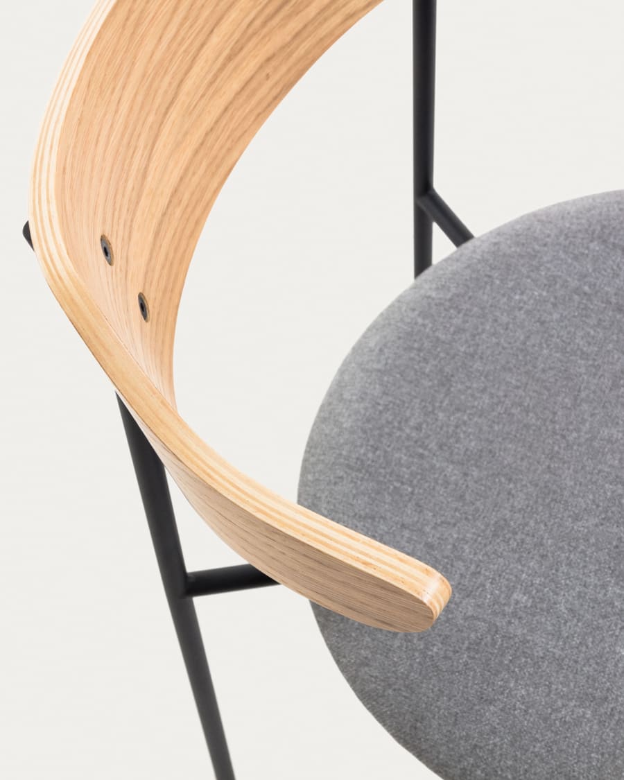 Olympia stackable chair in oak veneer and steel with black finish