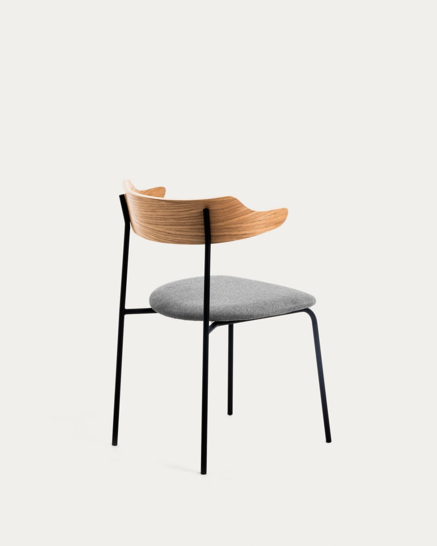 Olympia stackable chair in oak veneer and steel with black finish
