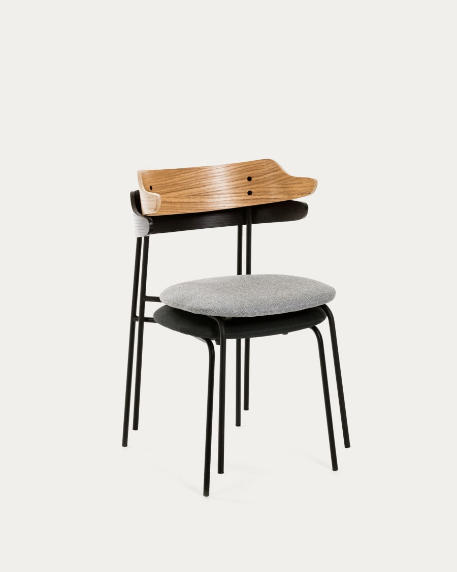 Olympia stackable chair in oak veneer and steel with black finish