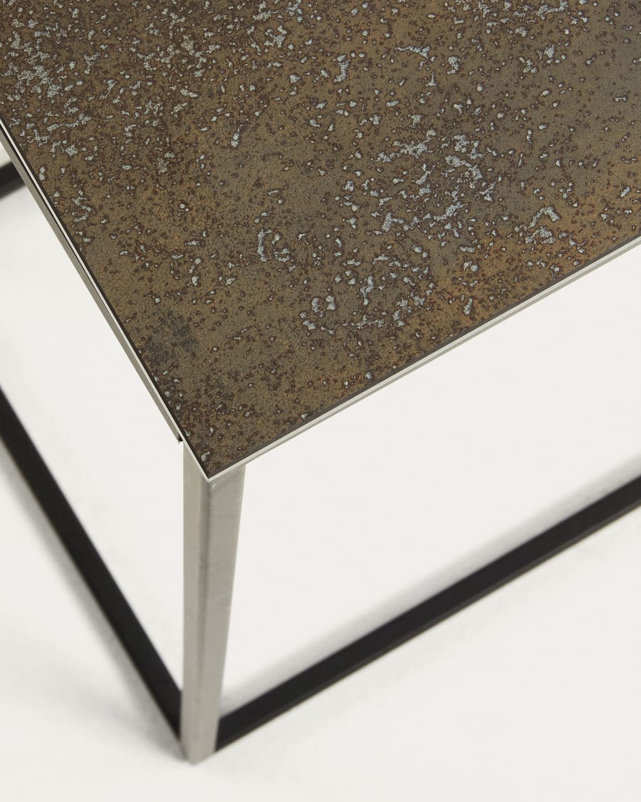 Rewena porcelain side table in brown with black steel legs 45 x 30 cm