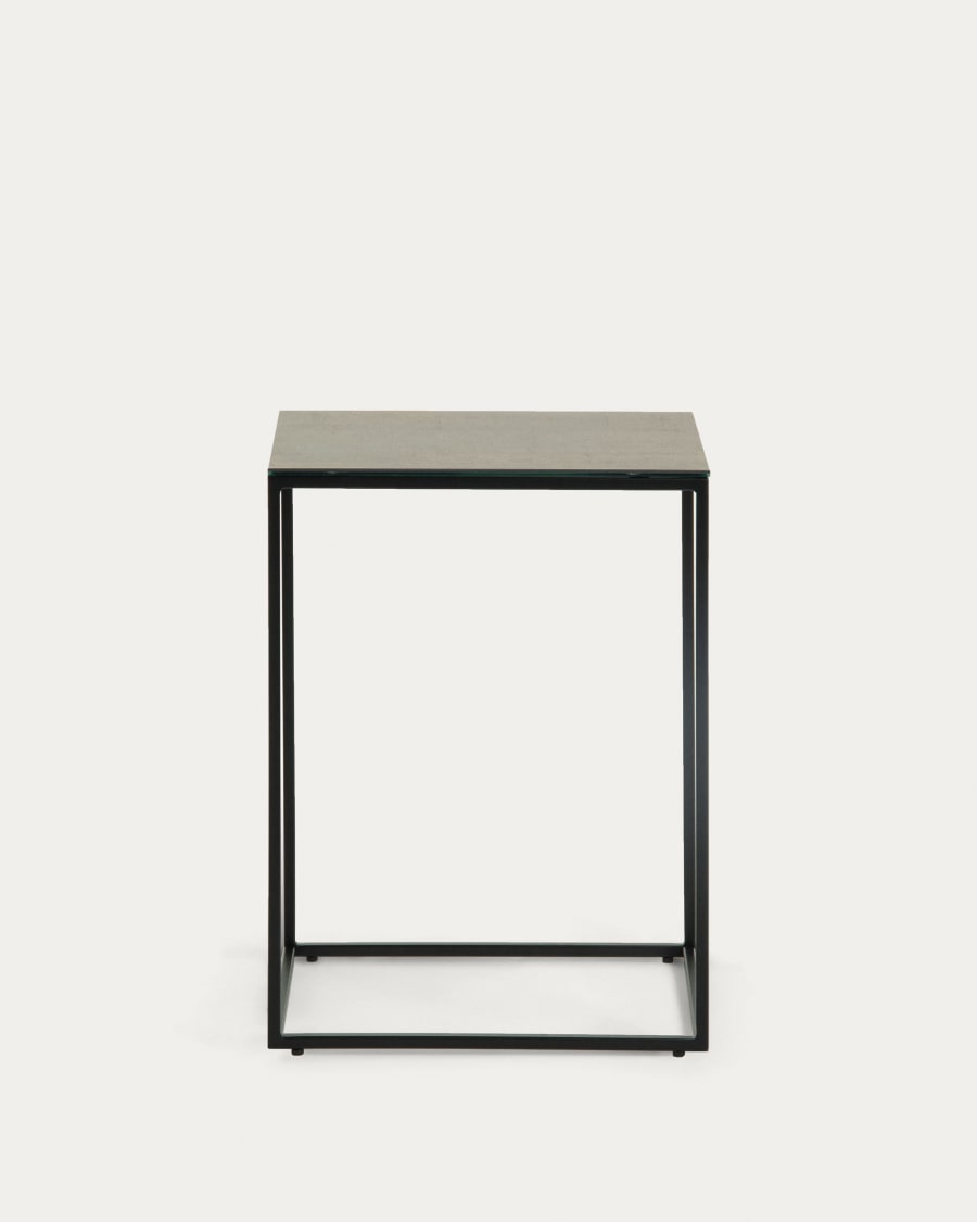 Rewena porcelain side table in brown with black steel legs 45 x 30 cm