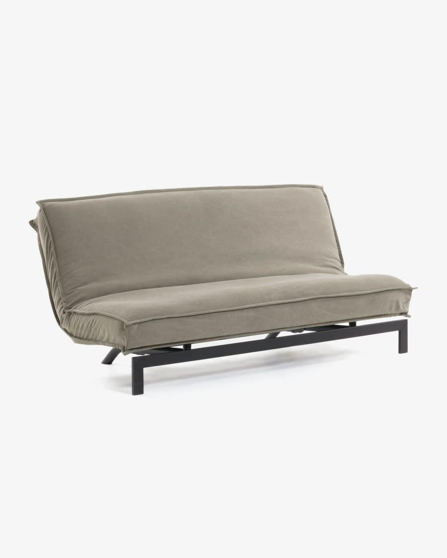 Eveline three-seater sofa bed in beige, metal frame, 195 cm