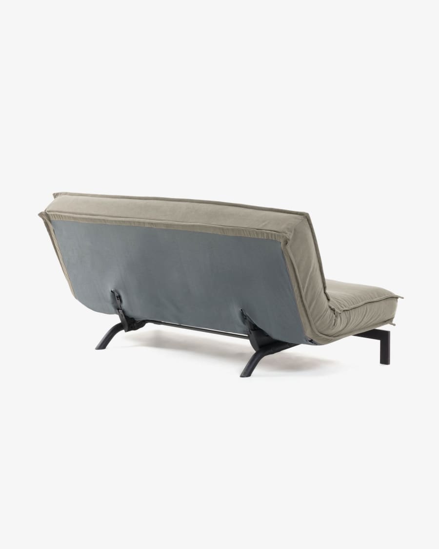Eveline three-seater sofa bed in beige, metal frame, 195 cm