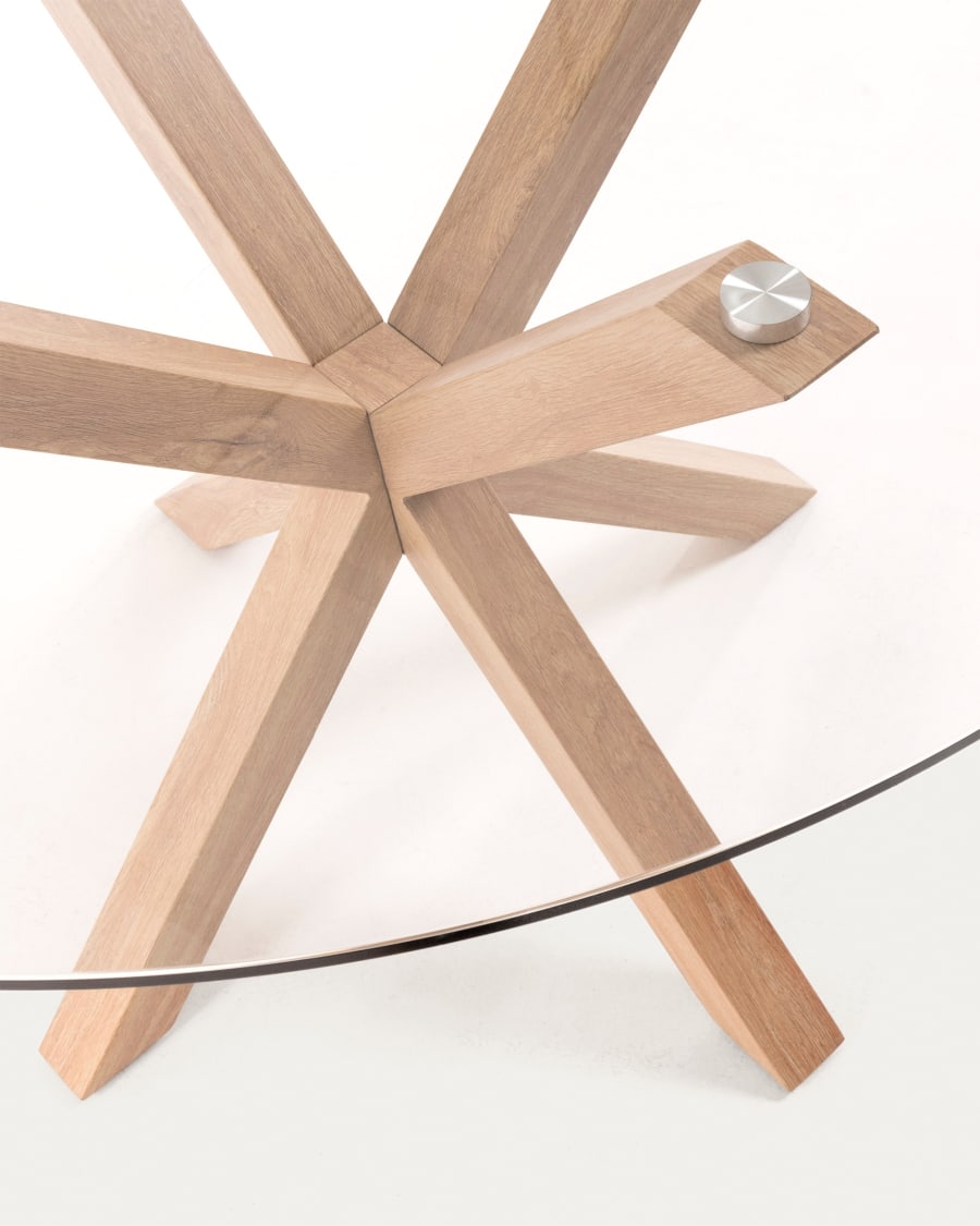 Argo round glass table with steel legs with wood-effect finish Ø 119 cm