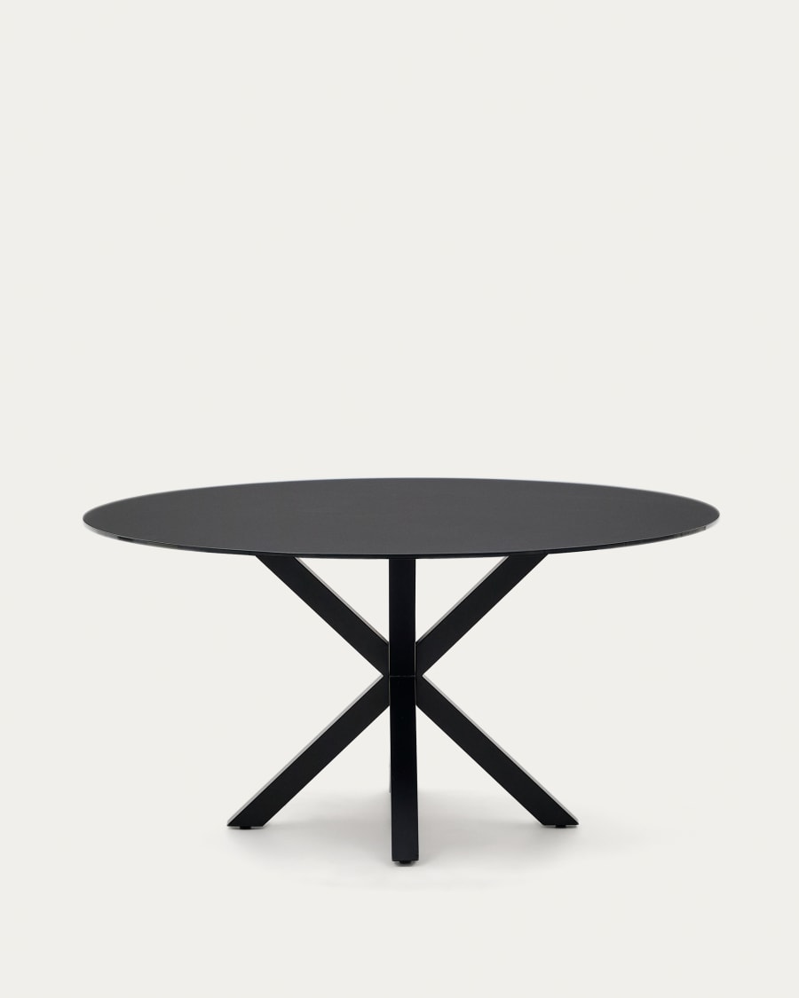 Argo round table with black glass and black steel legs Ø 150 cm