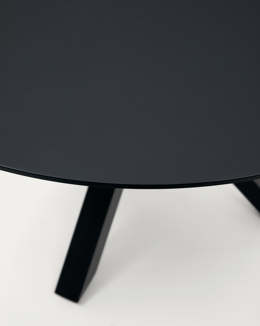Argo round table with black glass and black steel legs Ø 150 cm