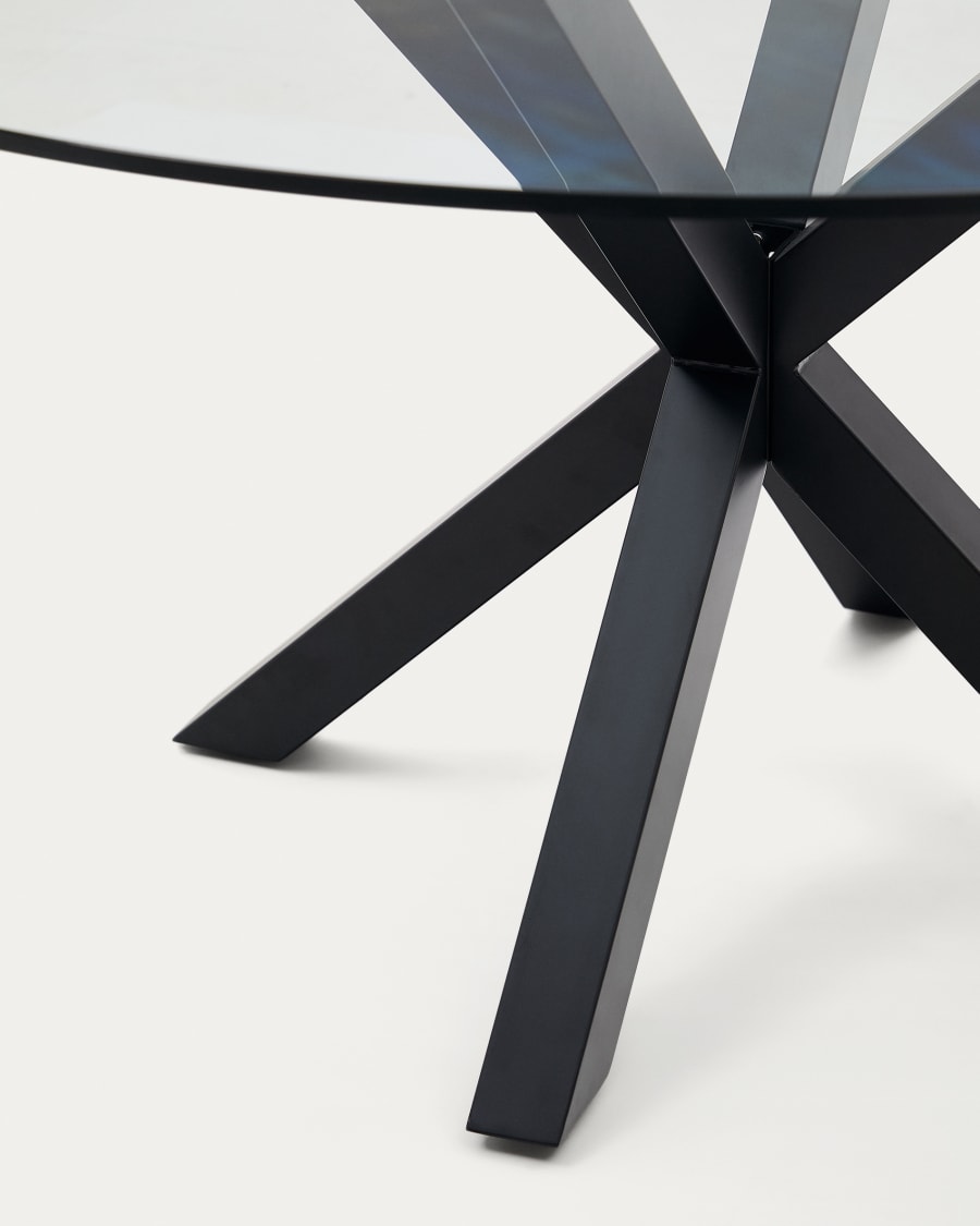 Argo round table in glass and steel legs with black finish Ø 150 cm