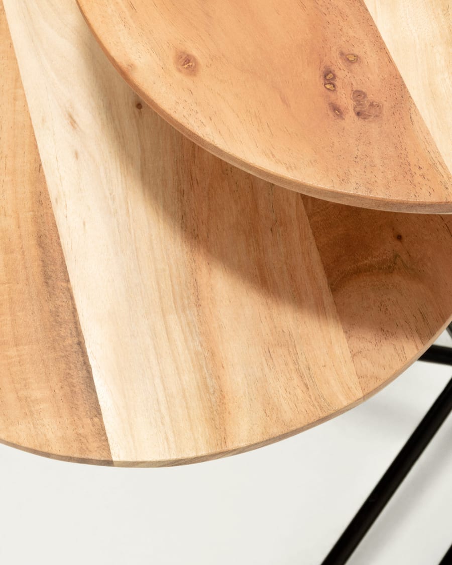 Asha set of 2 solid acacia wood and steel side table, Ø 40 cm / Ø 40 cm