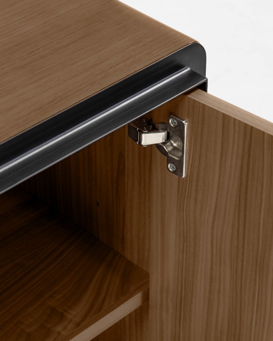 Nadyria walnut wood veneer 2 door sideboard with black finish steel, 140 x 82 cm