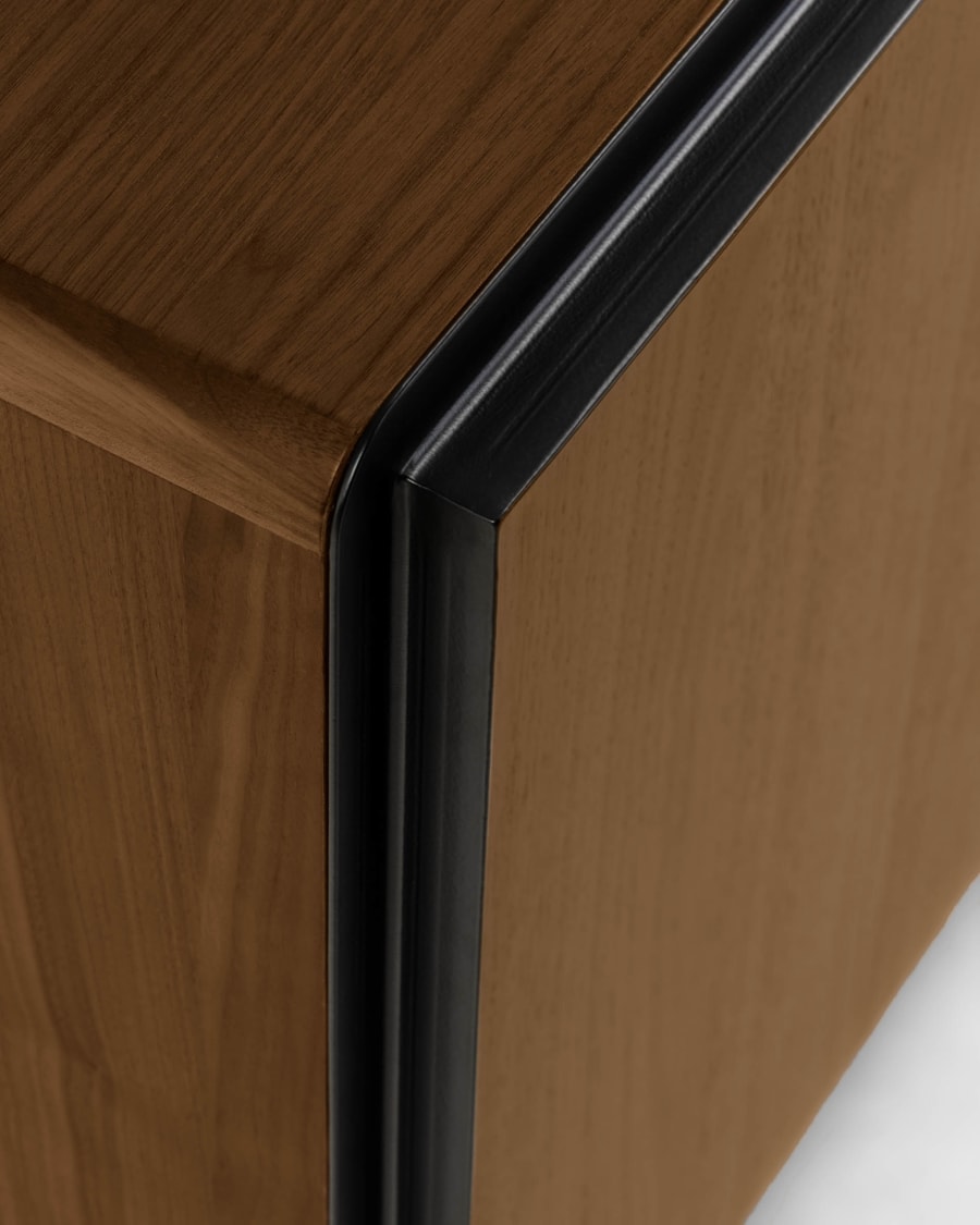 Nadyria walnut wood veneer 2 door sideboard with black finish steel, 140 x 82 cm