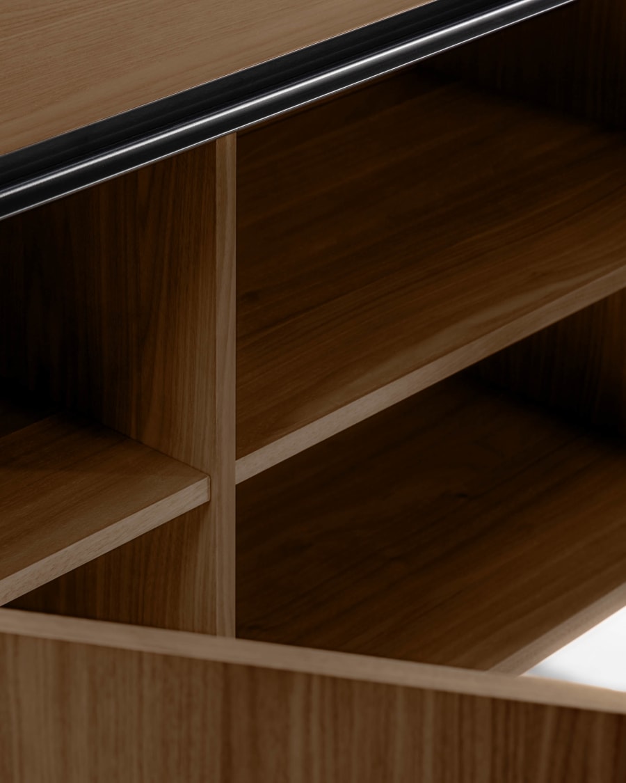 Nadyria walnut wood veneer 2 door sideboard with black finish steel, 140 x 82 cm