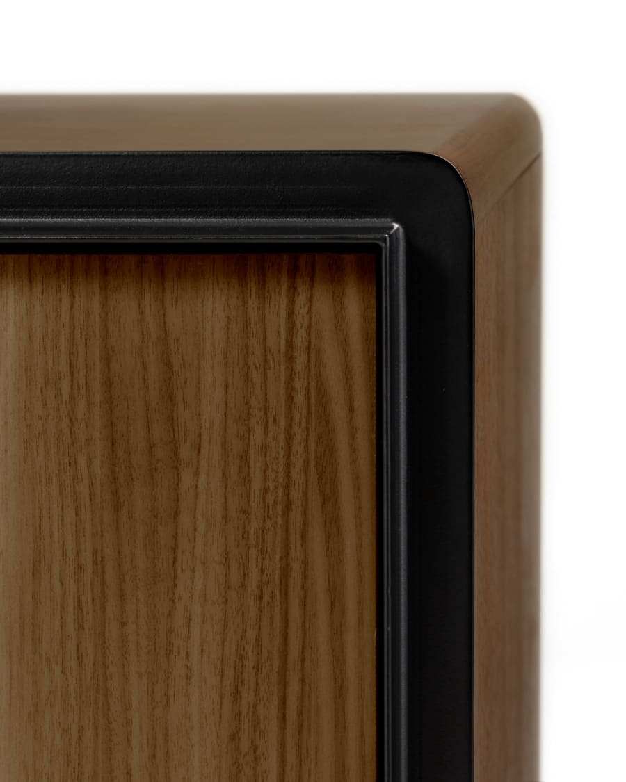 Nadyria walnut wood veneer 2 door sideboard with black finish steel, 140 x 82 cm