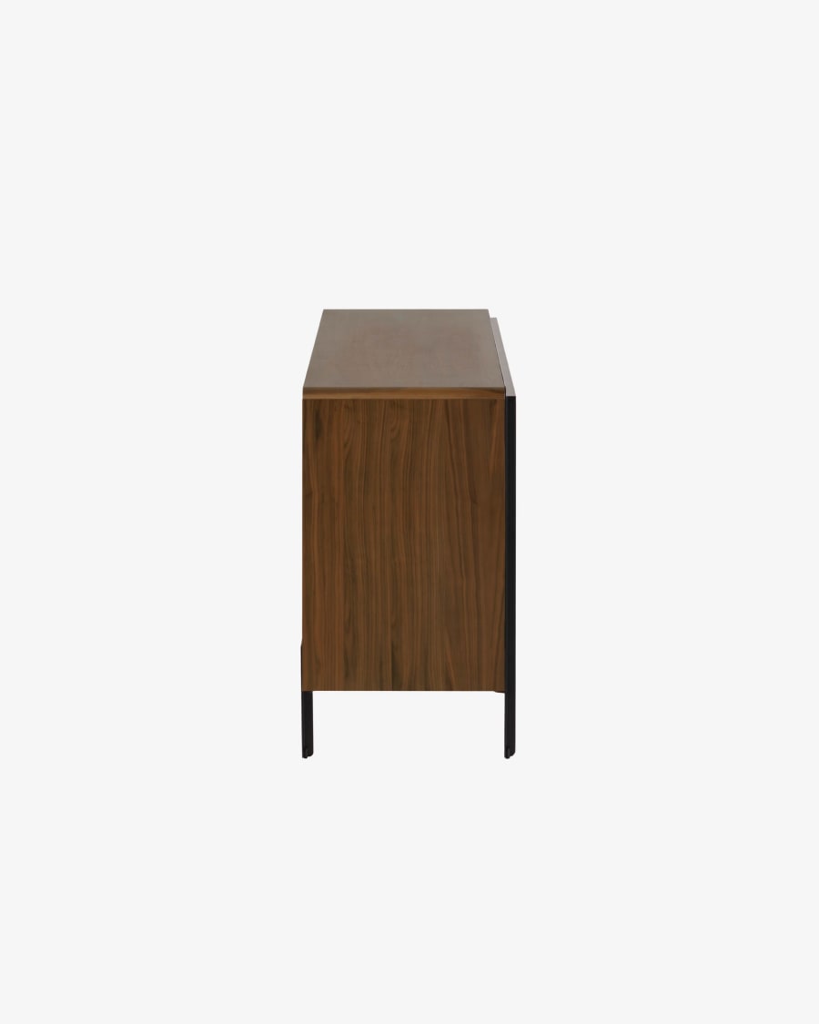 Nadyria walnut wood veneer 2 door sideboard with black finish steel, 140 x 82 cm