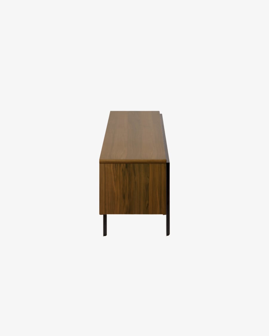 Nadyria walnut wood veneer 3 door TV stand with black finish steel, 180 x 50 cm