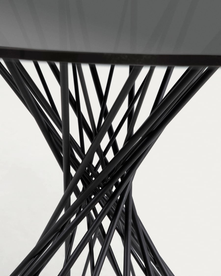 Niut round glass table with solid steel legs with black finish Ø 120 cm